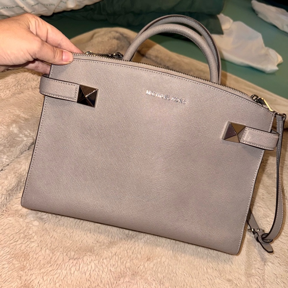 Michael Kors Gray Satchel with Structured Design and Metal Accents